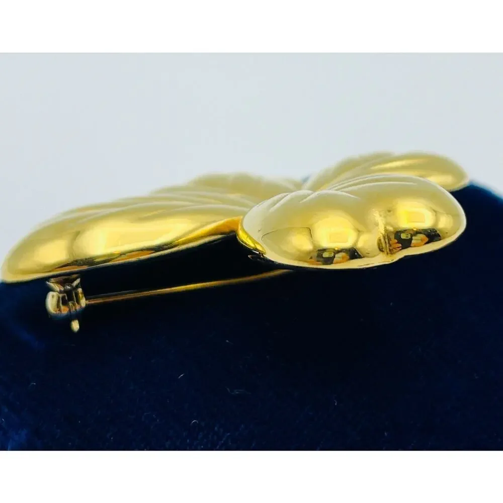 Classic Monet Gold Tone Lucky Four Leaf Clover Shamrock Brooch 2 in Pin Vintage